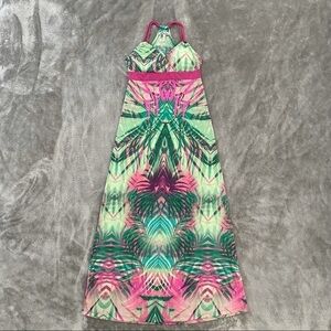 True Freedom Geometric Multi-Color Palm Maxi Dress